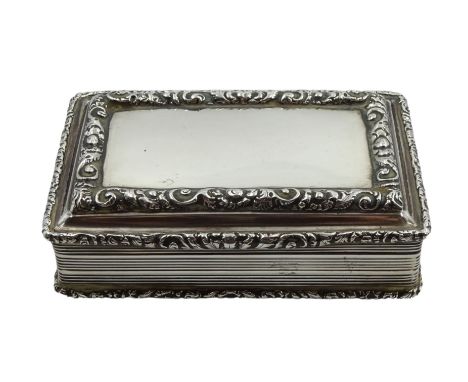 William IV silver rectangular snuff box, foliate decoration with engine turned side panels and base by Nathaniel Mills, Birmi