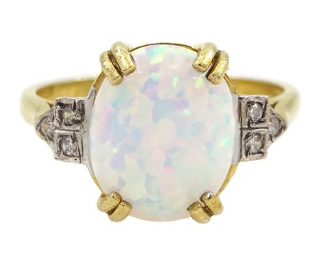 Silver-gilt opal and cubic zirconia ring, stamped Sil