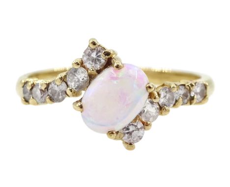 9ct gold opal and zirconia ring, hallmarked