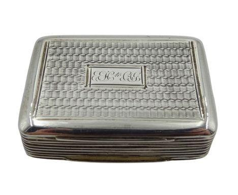 George IV silver small lidded box, engine turned decoration, the cartouche with engraved 'EEH To CAG' by Ledsam &amp; Vale, B