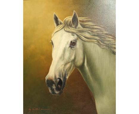 Werner schulten Oil on canvas ''Horse Portrait'' set in a gilt frame, signed [63x75cm]