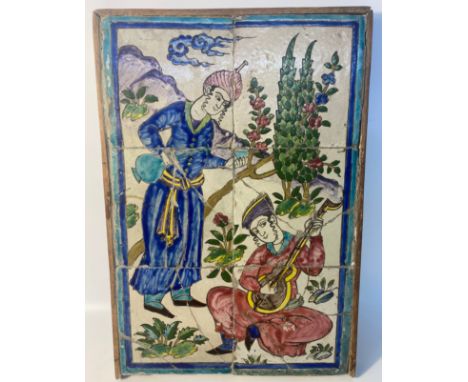Antique Persian Qajar Dynasty Mosaic hand painted six Tile Panel [57.5x40cm] 