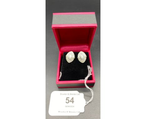 A Pair of silver CZ &amp; Opal central panelled stud earrings 