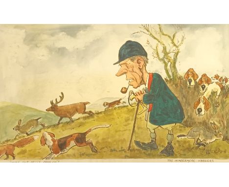 John W Wilkinson (Wilk) (1906-1994)A pair of watercolour cartoons ''Wat The Hell's Garn On?'' dated 1986.Johnny Richardson an