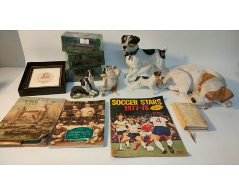 Jack Russell dog figures, army tanks, football book &amp; album 