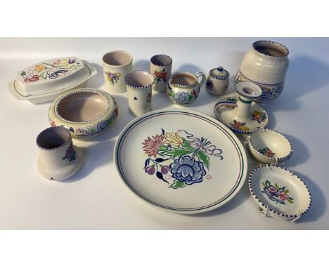 Collection of mid century studio Poole pottery; Vases &amp; pin dishes 