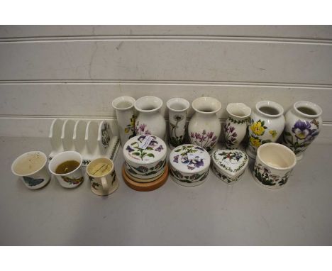 MIXED LOT PORTMEIRION BOTANIC GARDEN VASES, TOAST RACK, SMALL TRINKET BOXES ETC