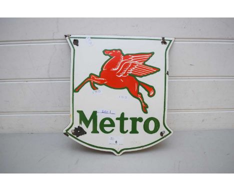 VINTAGE ENAMEL SHIELD FORM SIGN MARKED 'METRO'