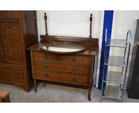 EARLY 20TH CENTURY OAK THREE DRAWER DRESSING CHEST WITH OVAL MIRROR, 107CM WIDE