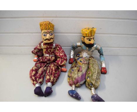PAIR OF VINTAGE INDIAN PUPPETS WITH PAINTED WOODEN HEADS