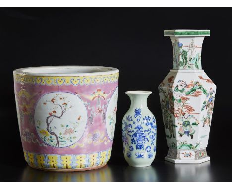 A group of three porcelain vases China, first half 20th century  Including: a large famille rose potiche (h 31.5 X 34 cm); a 