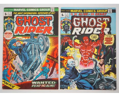 GHOST RIDER #1 &amp; 2 (2 in Lot) - (1973 - MARVEL - UK Price Variant) - The first solo titled series featuring Ghost Rider a