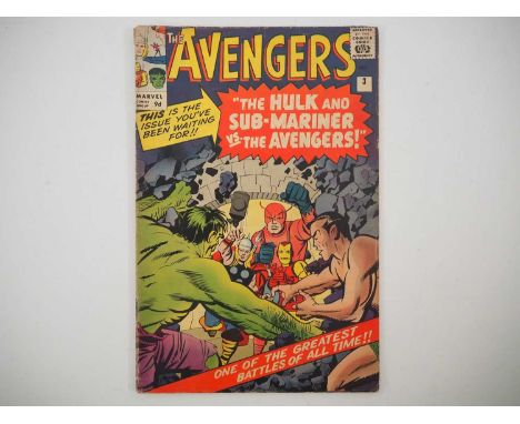 AVENGERS #3 (1964 - MARVEL - UK Price Variant) - Classic battle of the Avengers vs the Hulk and Sub-Mariner - Jack Kirby Cove