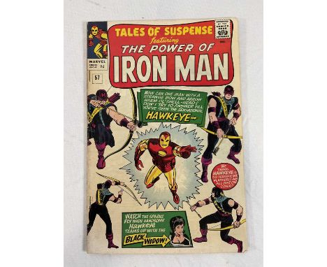TALES OF SUSPENSE #57 (1964 - MARVEL - UK Price Variant) KEY BOOK - First appearance & Origin of Hawkeye + Iron Man, Black Wi