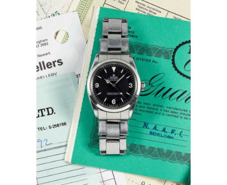 A RARE GENTLEMAN'S STAINLESS STEEL ROLEX OYSTER PERPETUAL EXPLORER BRACELET WATCHDATED 1968, REF. 1016 WITH MARK 1 "FROG FOOT