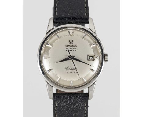 A GENTLEMAN'S STAINLESS STEEL OMEGA GENEVE CALENDAR AUTOMATIC WRIST WATCH CIRCA 1960, REF. 2982 5 SC ORIGINALLY RETAILED BY T