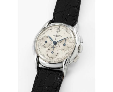  A RARE GENTLEMAN'S STAINLESS STEEL UNIVERSAL GENEVE COMPAX CHRONOGRAPH WRIST WATCH CIRCA 1945, REF. 22270 WITH "CLAW" LUGS M