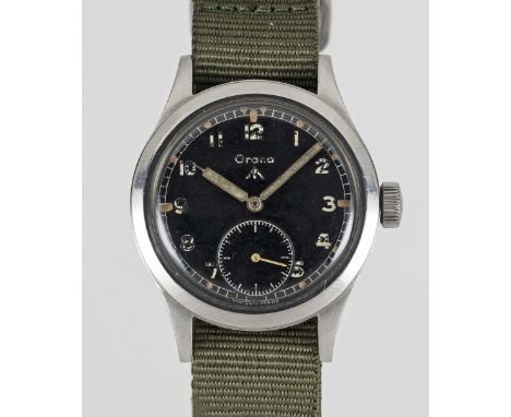 A RARE GENTLEMAN'S STAINLESS STEEL BRITISH MILITARY GRANA W.W.W. WRIST WATCHCIRCA 1945, THE RAREST OF THE "DIRTY DOZEN", HAVI