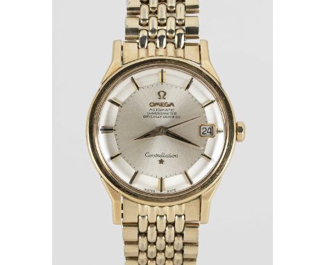 A GENTLEMAN'S 14K SOLID GOLD OMEGA CONSTELLATION CHRONOMETER WRIST WATCHCIRCA 1966, REF. 168005-6 WITH "PIE PAN" DIALMovement