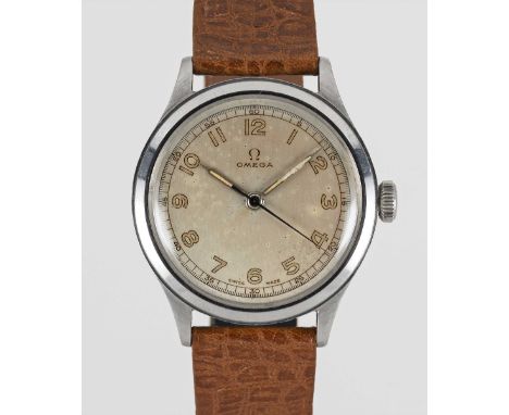 A GENTLEMAN'S STAINLESS STEEL OMEGA"WATERPROOF" WRIST WATCHCIRCA 1940s, REF. 2179-4 WITH CONCENTRIC LUMINOUS ARABIC NUMERALS 