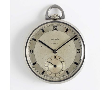 A GENTLEMAN'S STAINLESS STEEL ROLEX POCKET WATCHCIRCA 1930s, REF. 2120 ORIGINALLY RETAILED BY ASPREY WITH CO-SIGNED DIALMovem