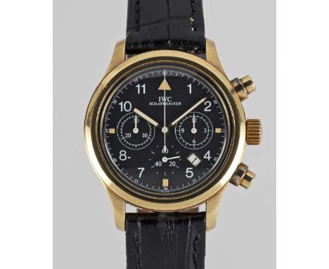 A GENTLEMAN'S 18K SOLID YELLOW GOLD IWC DER FLIEGER CHRONOGRAPH WRIST WATCHCIRCA 1990s, REF. 3740 WITH ORIGINAL BOX & BOOKLET