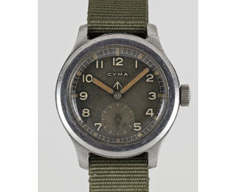 A GENTLEMAN'S STAINLESS STEEL BRITISH MILITARY CYMA W.W.W. WRIST WATCHCIRCA 1945, PART OF THE "DIRTY DOZEN", DIAL TURNING "TR