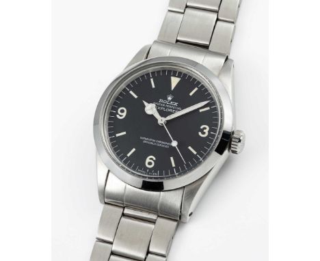 A GENTLEMAN'S STAINLESS STEEL ROLEX OYSTER PERPETUAL EXPLORER BRACELET WATCHCIRCA 1973, REF. 1016 WITH MARK 1 "FROG FOOT" MAT