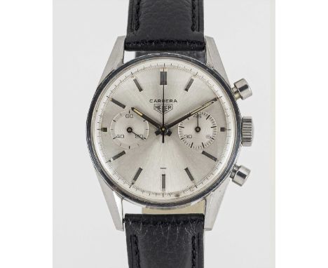 A GENTLEMAN'S STAINLESS STEEL HEUER CARRERA CHRONOGRAPH WRIST WATCHCIRCA 1960s, REF. 3647 S WITH SILVER DIALMovement: 17J, ma