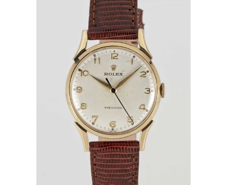 A GENTLEMAN'S 9CT SOLID GOLD ROLEX PRECISION WRIST WATCHCIRCA 1950sMovement: 17J, manual wind, cal. 1215, signed Montres Role