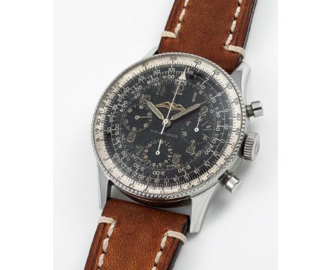 A RARE GENTLEMAN'S STAINLESS STEEL BREITLING NAVITIMER AOPA CHRONOGRAPH WRIST WATCHCIRCA 1956, REF. 806 WITH "ALL BLACK" DIAL