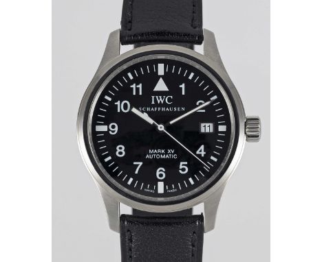 A GENTLEMAN'S STAINLESS STEEL IWC FLIEGERUHR MARK XV AUTOMATIC WRIST WATCHCIRCA 2000s, REF. 3253 WITH ORIGINAL BOX, BOOKLETS 