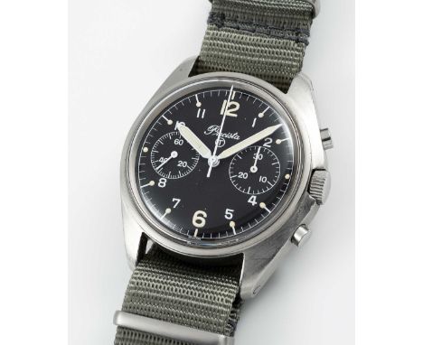 A RARE GENTLEMAN'S STAINLESS STEEL BRITISH MILITARY PRECISTA RAF PILOTS CHRONOGRAPH WRIST WATCHDATED 1981, PART OF THE "FAB F