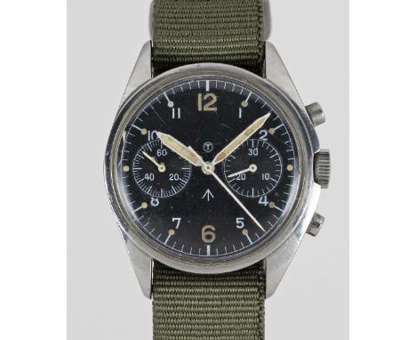 A GENTLEMAN'S STAINLESS STEEL BRITISH MILITARY HAMILTON RAF PILOTS CHRONOGRAPH WRIST WATCHDATED 1972, PART OF THE "FAB FOUR",