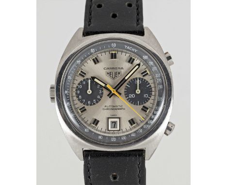 A GENTLEMAN'S STAINLESS STEEL HEUER CARRERA AUTOMATIC CHRONOGRAPH WRIST WATCHCIRCA 1970s, REF. 1153 WITH "PANDA" DIALMovement