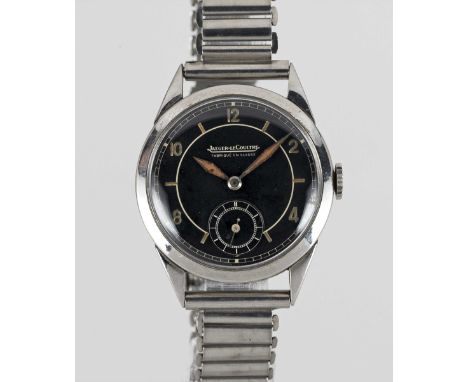 A GENTLEMAN'S STAINLESS STEEL JAEGER LECOULTRE WRIST WATCHCIRCA 1940, WITH BLACK SECTOR DIALMovement: Rectangular, manual win