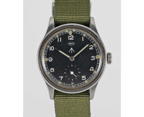 A GENTLEMAN'S STAINLESS STEEL BRITISH MILITARY IWC MARK 10 W.W.W. WRIST WATCHCIRCA 1945, PART OF THE "DIRTY DOZEN" WITH BLACK