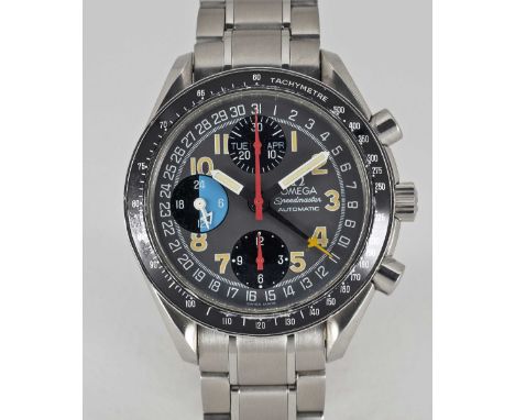 A GENTLEMAN'S STAINLESS STEEL OMEGA SPEEDMASTER "MK 40" TRIPLE CALENDAR AUTOMATIC CHRONOGRAPH BRACELET WATCHCIRCA 1997, REF. 