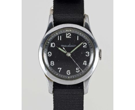 A GENTLEMAN'S BRITISH MILITARY JAEGER LECOULTRE RAF PILOTS WRIST WATCHCIRCA 1940, WITH BLACK MOD DIALMovement: Manual wind, c