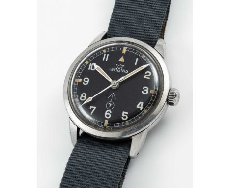 A RARE GENTLEMAN'S STAINLESS STEEL BRITISH MILITARY ROYAL NAVY LEMANIA WRIST WATCHDATED 1965, REF. 920-64 ISSUED TO ROYAL NAV