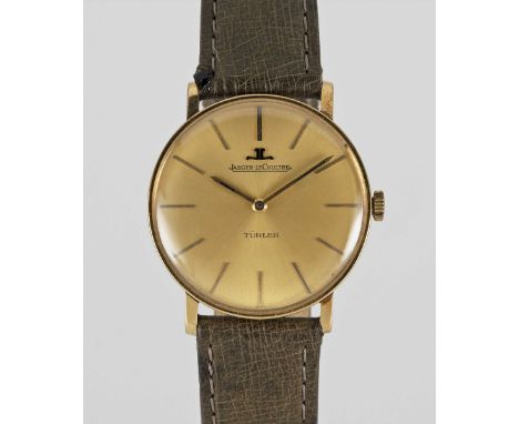 A GENTLEMAN'S 18K SOLID GOLD JAEGER LECOULTRE WRIST WATCHCIRCA 1960s ORIGINALLY RETAILED BY TURLER WITH CO-SIGNED DIALMovemen