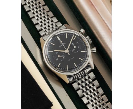 A RARE GENTLEMAN'S STAINLESS STEEL OMEGA DE VILLE CHRONOGRAPH BRACELET WATCHCIRCA 1968, REF. 145.017 WITH  MATTE BLACK DIAL, 