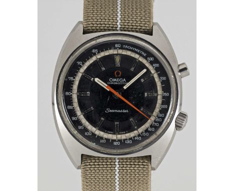 A GENTLEMAN'S STAINLESS STEEL OMEGA SEAMASTER CHRONOSTOP CHRONOGRAPH WRIST WATCHCIRCA 1969, REF. 145.007Movement: 17J, manual