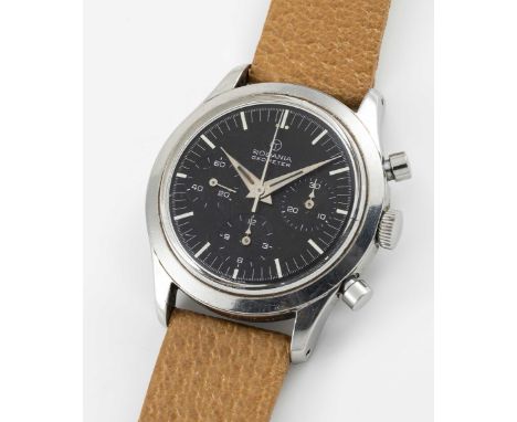 A RARE GENTLEMAN'S STAINLESS STEEL RODANIA GEOMETER CHRONOGRAPH WRIST WATCH CIRCA 1954, REF. 5621 H WITH ORIGINAL BOXMovement