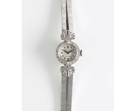 A LADIES 18K SOLID WHITE GOLD & DIAMOND ROLEX PRECISION BRACELET WATCHCIRCA 1960s, WITH ORIGINAL DIAMOND SET CASE, ACCOMPANIE