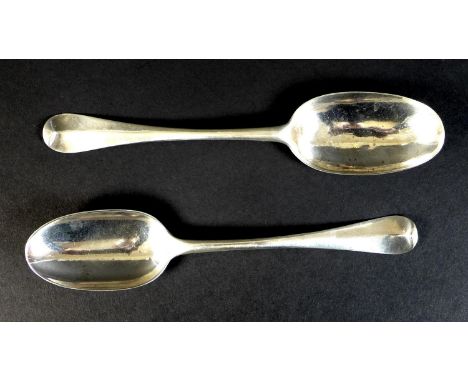 Two George I silver Hanoverian rat tail pattern tablespoons, comprising one by Phillip Roker II, London 1722, and another by 