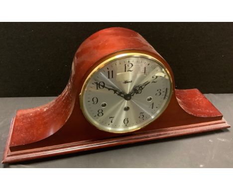 A Franz Hermle Westminster chime mantel clock, made in West Germany, 1050-020, with key, 50cm wide; a Cash's silk butterfly p