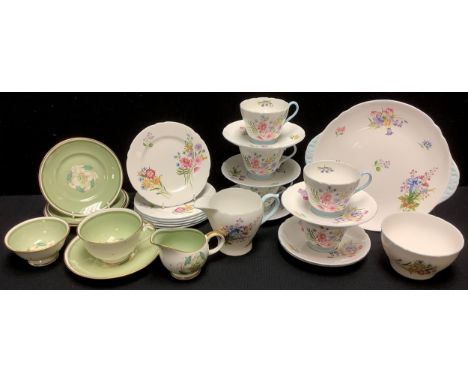 A Shelley Wild Flowers tea service, for five; a Susie Copper Breakfast cup, saucer, side plates, milk and sugar bowl 