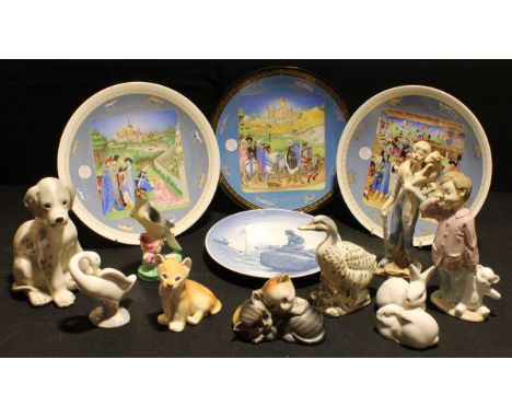 Ceramics - Limoge limited edition plates;  a Nao figure;  a Lladro goose;  Russian Tiger cub;  etc 