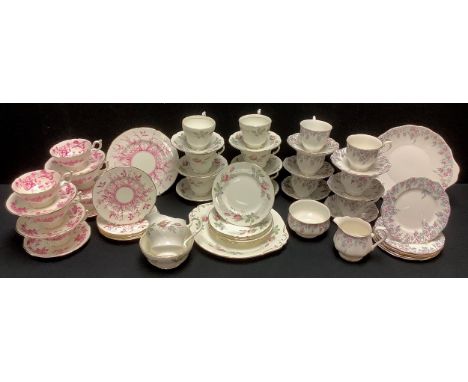 A Paragon Bridle Rose pattern tea service, for six;  Royal Albert Rosedrop tea service, for six;  Coalport tea ware 